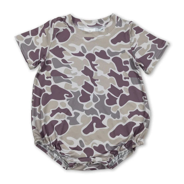 RTS NO MOQ Sibling Baby Boys Short Sleeve Green Orange Camo Southern Rompers