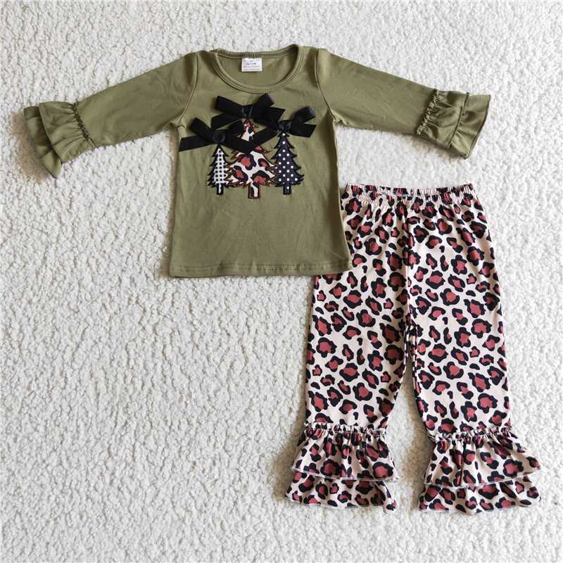 RTS NO MOQ（In Stock) GLP0231 Embroidered Christmas Long Sleeve Pants Set
