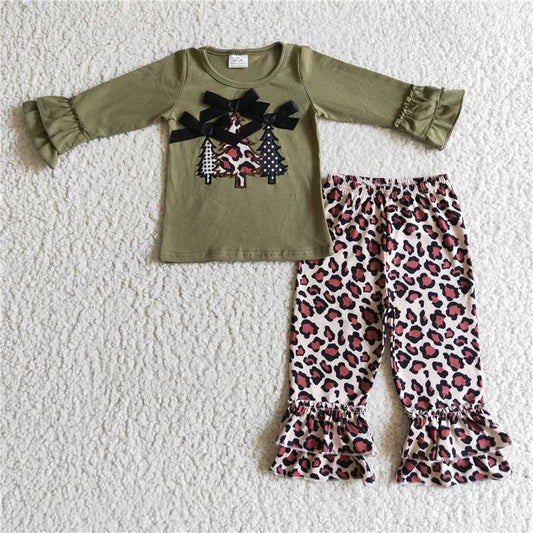 RTS NO MOQ（In Stock) GLP0231 Embroidered Christmas Long Sleeve Pants Set