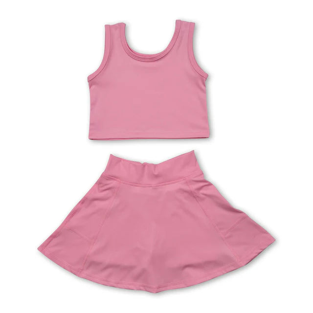 RTS NO MOQ Sibling Baby Girls  Colorful Vests Skirt Shorts Yoga Active Clothes Sets
