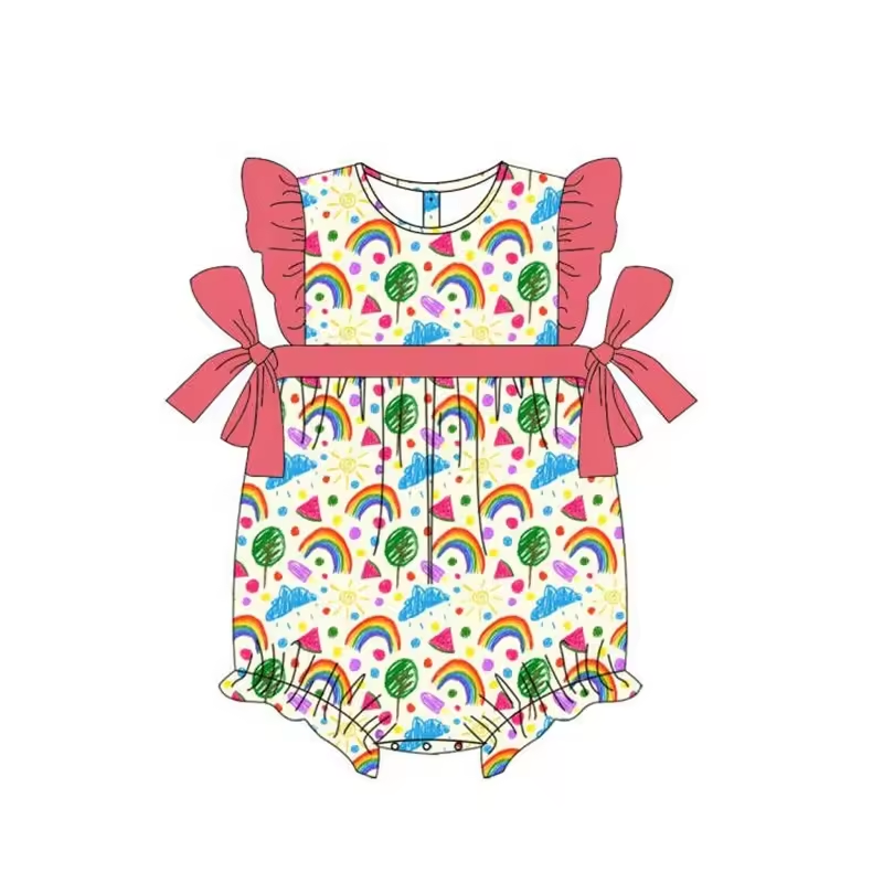 5.10custom each style moq 5eta 4-5week Sibling Sister rainbow tree print red girls set baby and baby rompers match family design