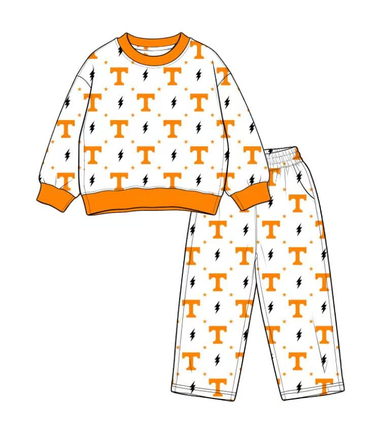 custom moq 5 mix size MLAP01 Baby Kids Crew Neck Printed Long Sleeve White Top Trousers Team Clothes Set