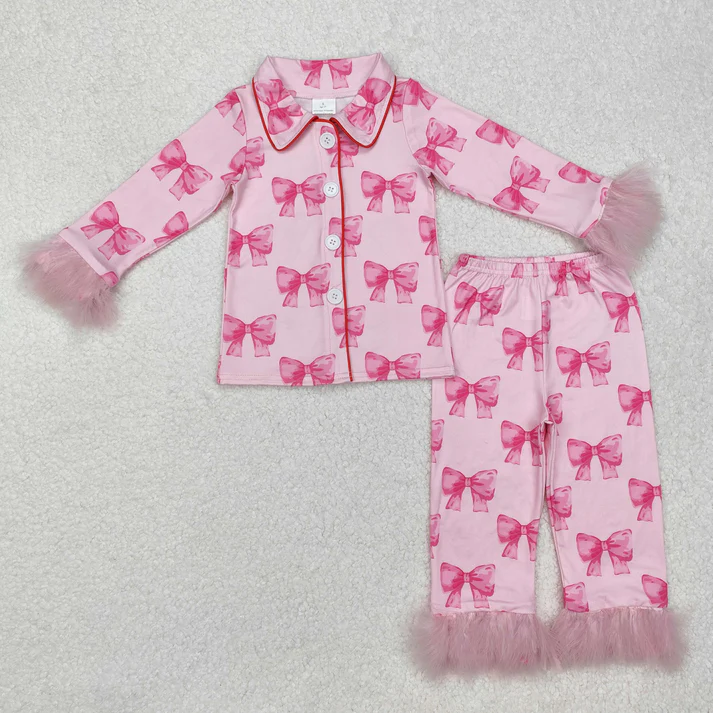 RTS NO MOQ Sibling baby girl clothes boot bow love Plush long sleeve pants Sets