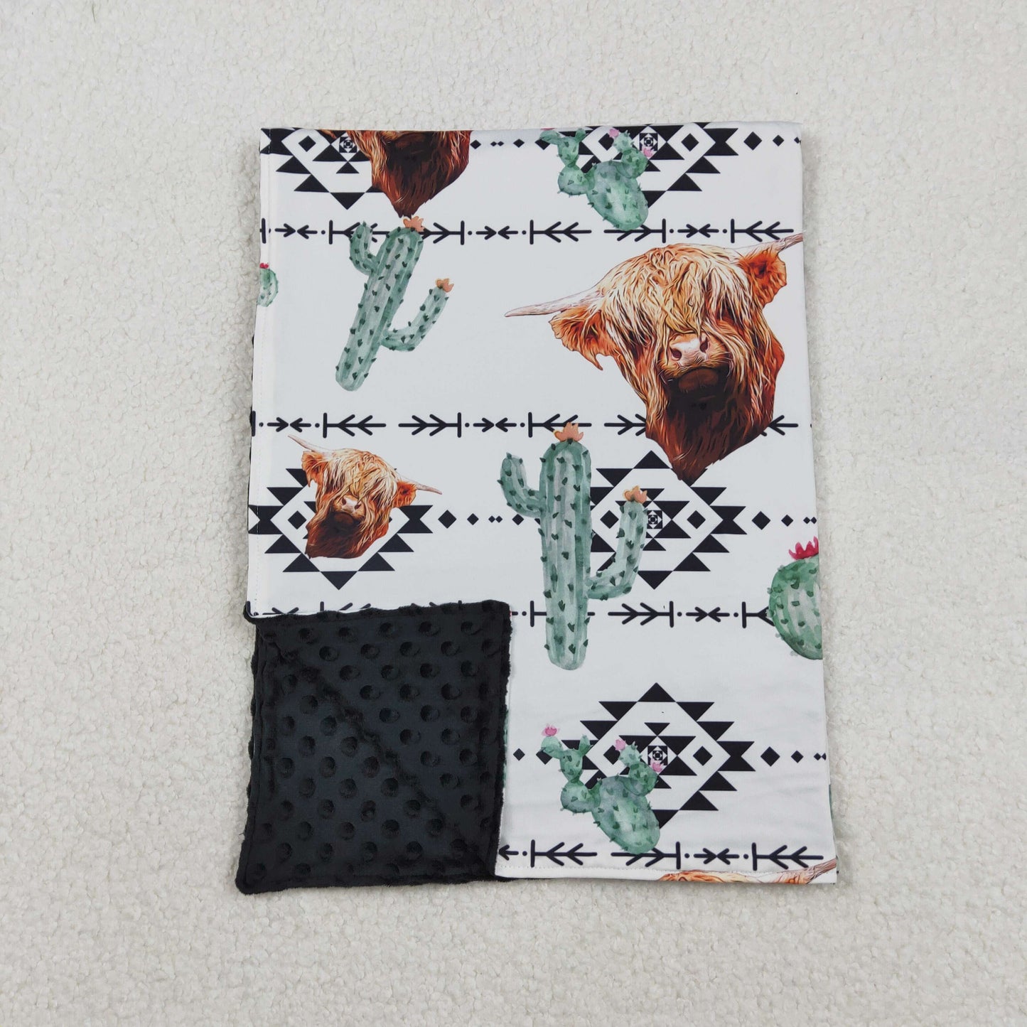 RTS NO MOQ（In Stock ) BL0152 Cactus Geometric Pattern Alpine Bull Head Black and White Baby Blanket