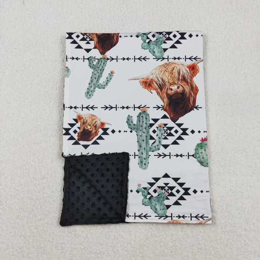 RTS NO MOQ（In Stock ) BL0152 Cactus Geometric Pattern Alpine Bull Head Black and White Baby Blanket