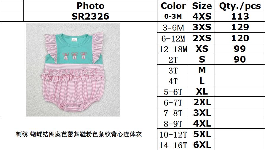 RTS NO MOQ ETA 5/7days arrived SR2326 Embroidered bow pattern ballet shoes pink striped camisole jumpsuit