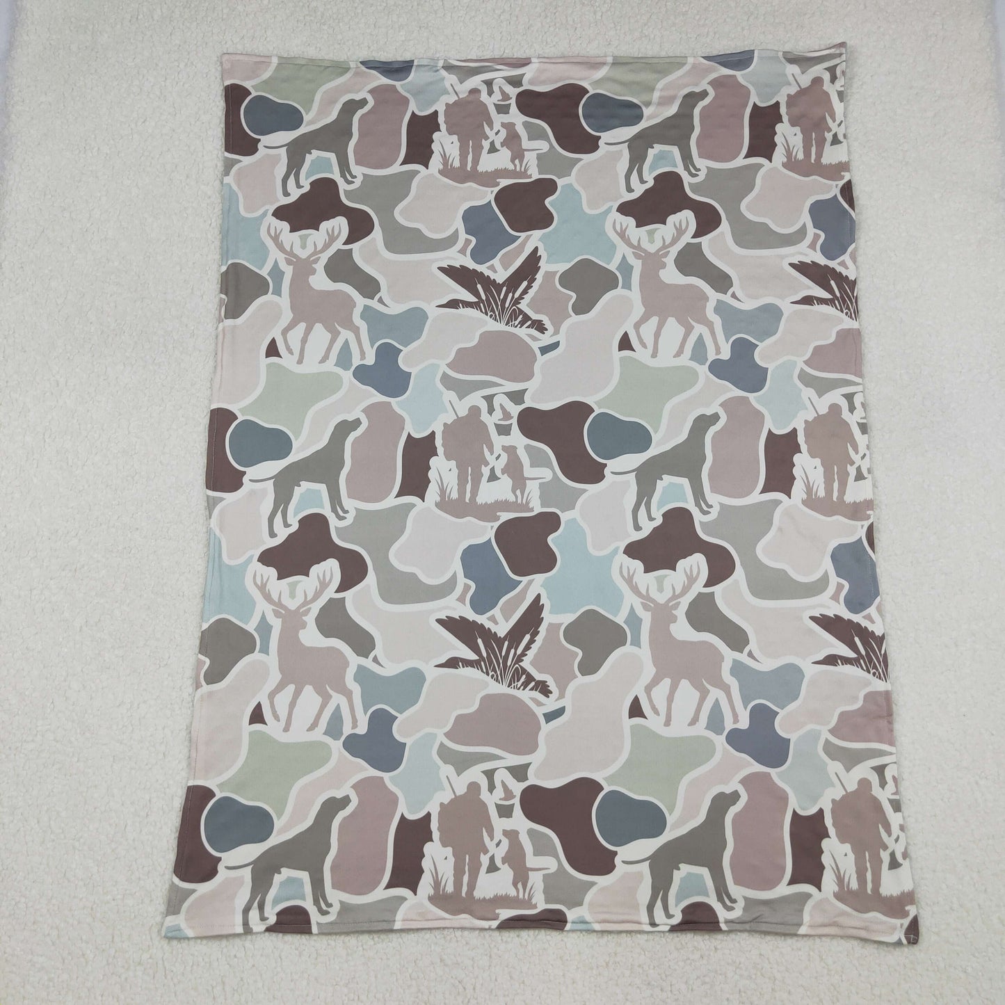 RTS NO MOQ（In Stock) BL0212 Duck and elk camouflage gray-blue baby blanket