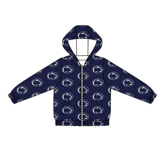 Custom moq 5 each style eta 6-7weeks baby girl clothes team dark blue hooded long sleeve tops-25.7.15