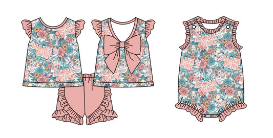 2.10 custom each style moq 5eta 4-6week Sibling Sister baby girls short sleeve shorts sets and romper match design