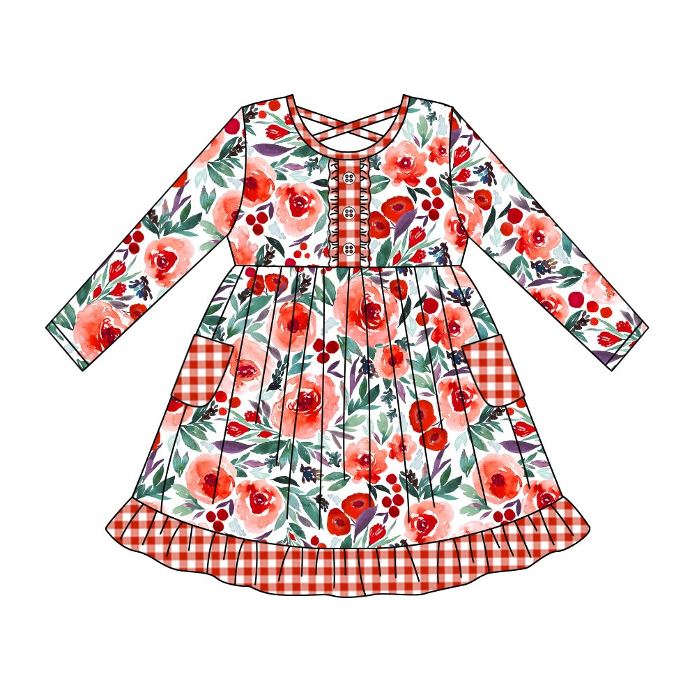 5.22custom each style moq 5eta 4-5week Sibling Sister red floral girls outfits and dress match family design