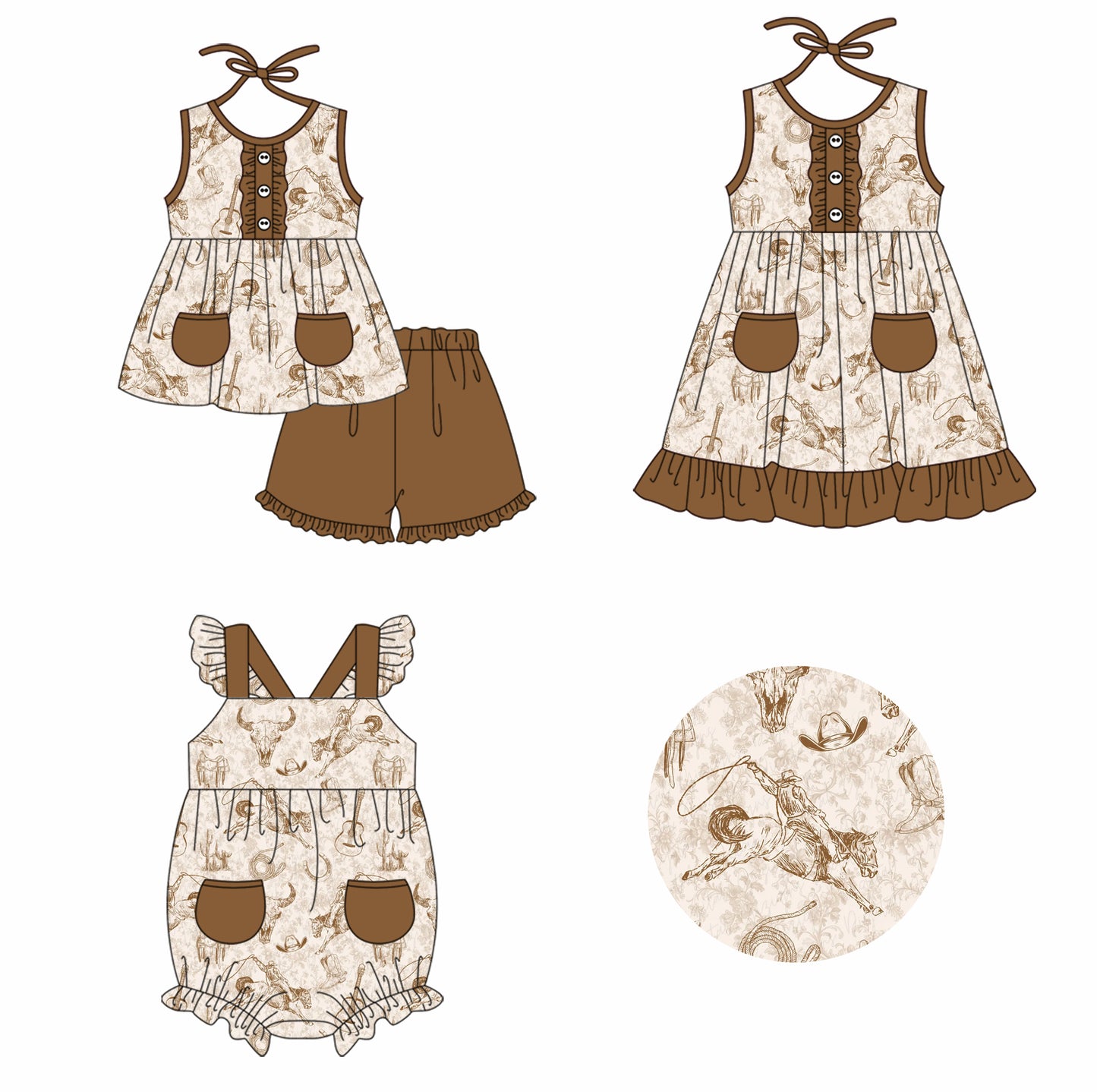 11.26 custom each style moq 5eta 4-6week Sibling Sister horse guitar baby girl short sleeve shorts sets and dress and rompers match family design