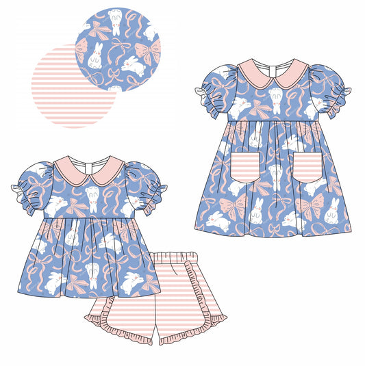 11.13 custom each style moq 5eta 4-6week Sibling Sister easter rabbit baby girl short sleeve shorts sets and briefs sets and dresses match design