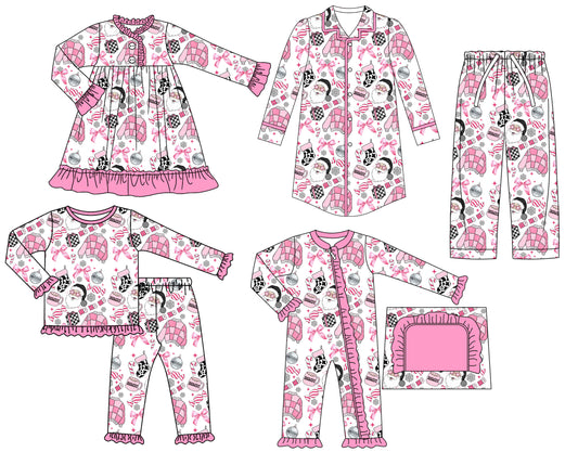 25.6.21 custom each style moq 5eta 4-6week Sibling Sisters bow pink baby girl long sleeve pants sets and adult top and adult pants and romper and dress match family design