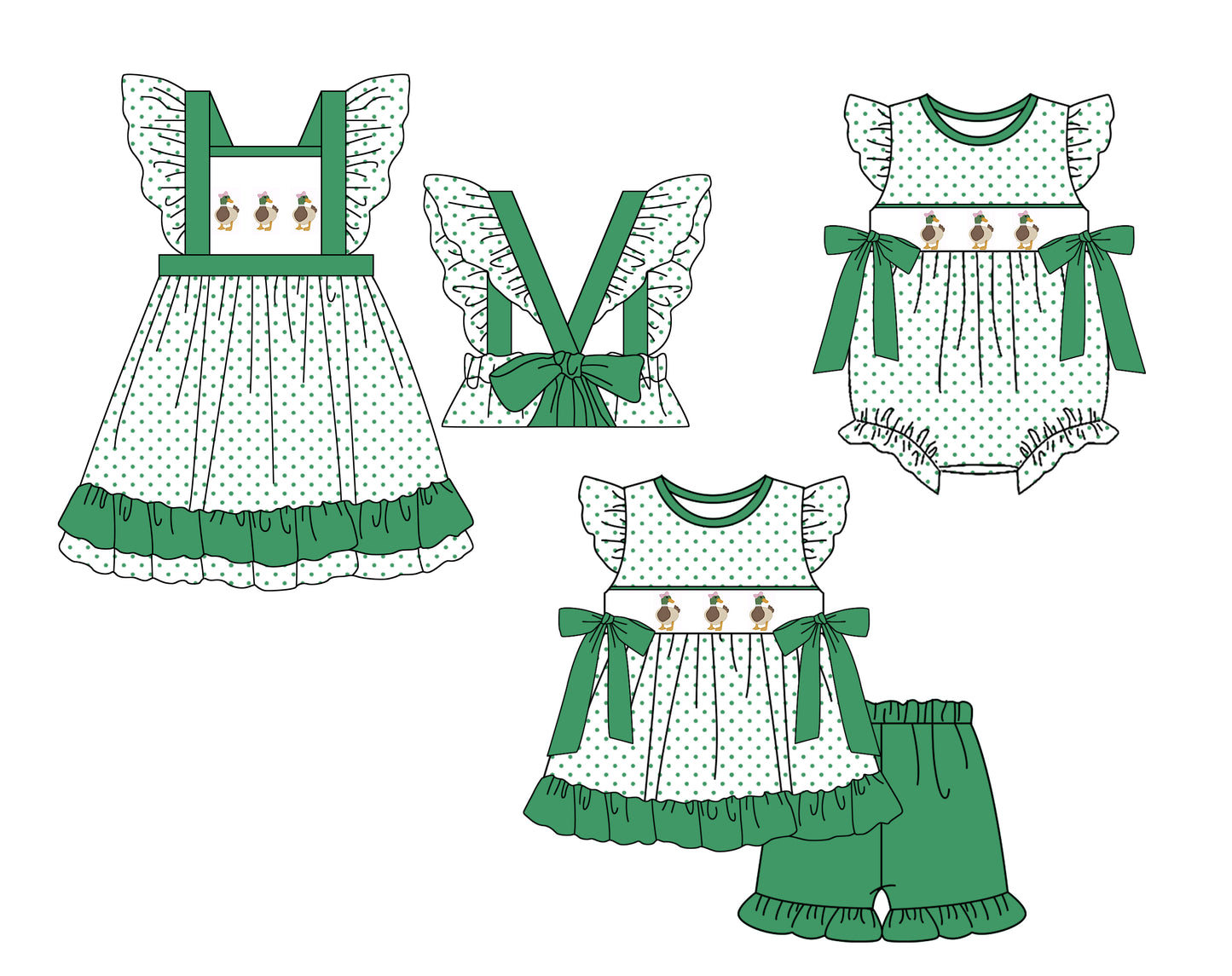 11.23 custom each style moq 5eta 4-6week Sibling Sister duck baby girl short sleeve shorts sets and dress and rompers match family design