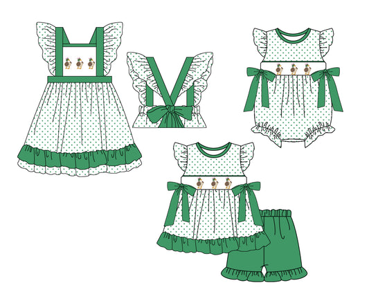 11.23 custom each style moq 5eta 4-6week Sibling Sister duck baby girl short sleeve shorts sets and dress and rompers match family design
