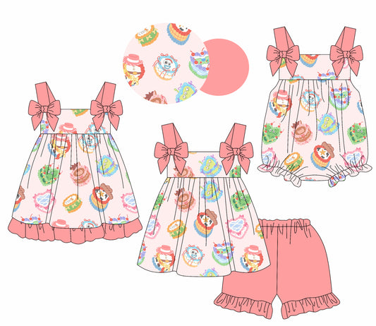 2.17 custom each style moq 5eta 4-6week Sibling Sisters baby girl short sleeve shorts sets and dress and rompers match family design