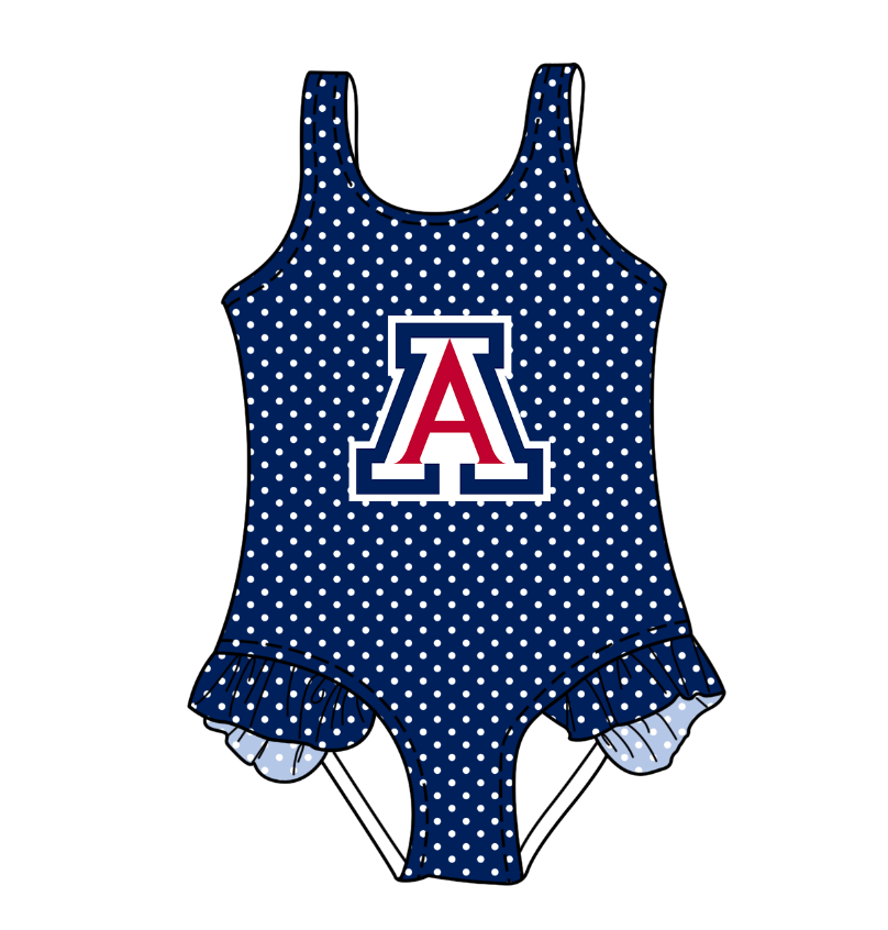 Custom moq 5 mix size milk silk summer teams Navy Blue Baby Girl Sleeveless Polka Dot Lace Onesie Swimsuit Cute Summer Beachwear for Little Girls