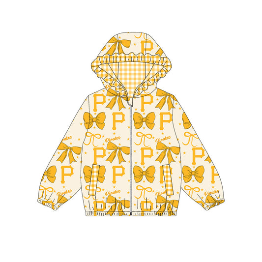 1003-Custom moq 8 mix size milk silk summer team baby girls clothes yellow hooded long sleeve top-25.10.9