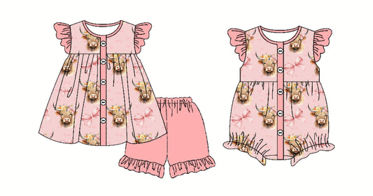2.26 custom each style moq 5eta 4-6week Sibling Sister anpine head bow baby girl short sleeve shorts sets and romper match design