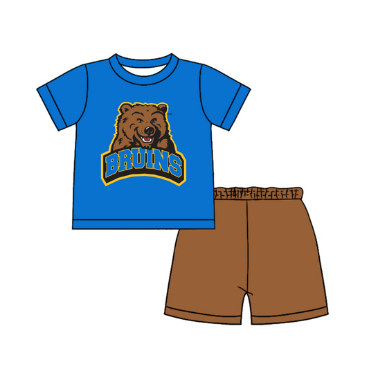 Custom moq 5 mix size milk silk summer teams Baby Boy's Blue Short-Sleeved O-Neck Top And solid color Shorts Set