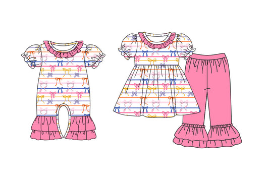 25.9.17 custom each style moq 8 eta 6-8week Sibling Sisters bow baby girl clothes short sleeve pants sets and romper match family design