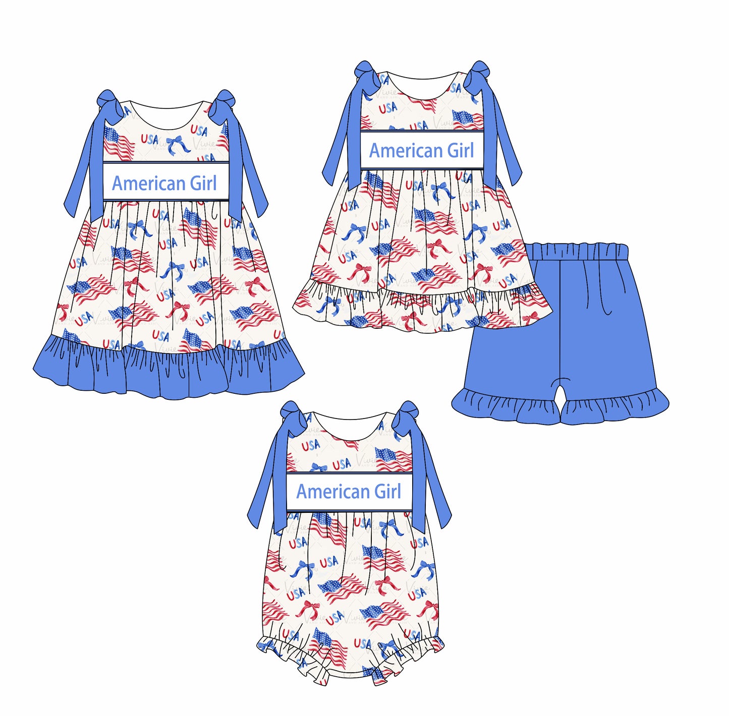 2.19 custom each style moq 5eta 4-6week Sibling Sisters American Girl bow baby girl short sleeve shorts sets and dress and rompers match family design