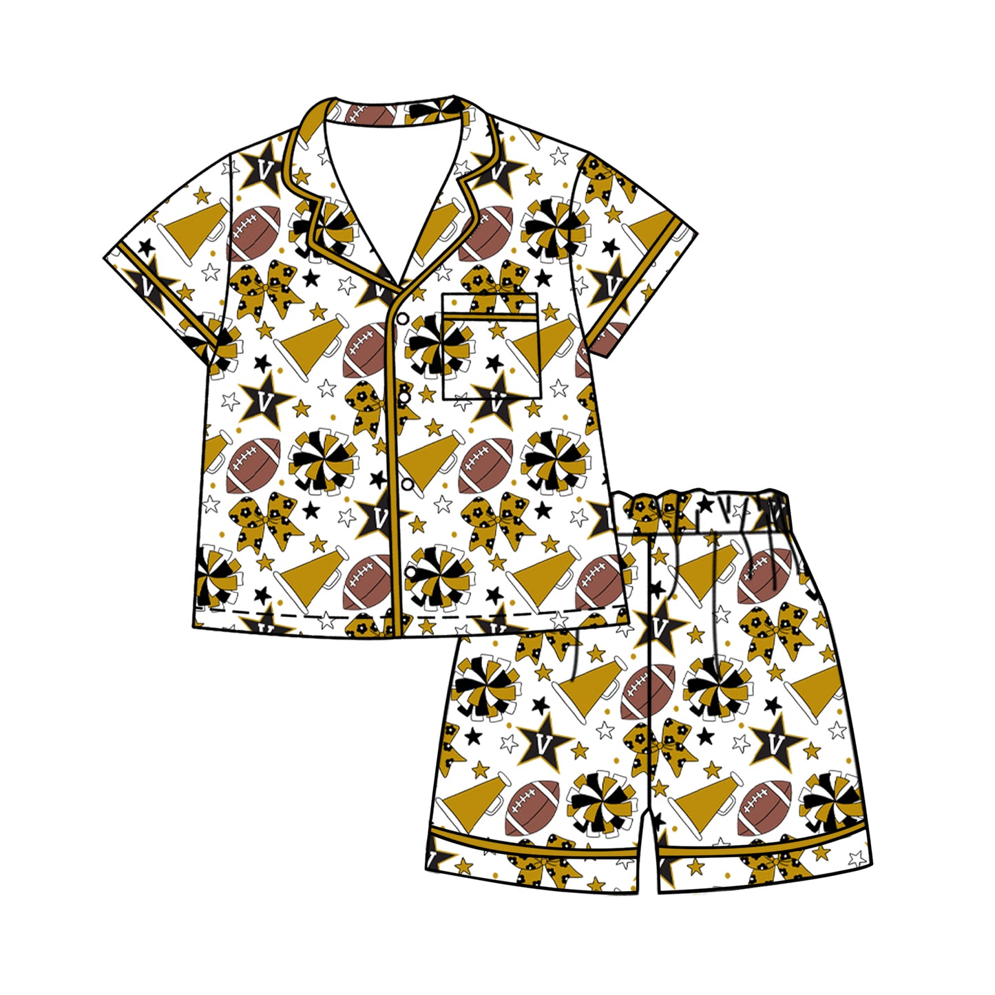 Custom moq 5 mix size milk silk summer teams Baby Girls Stars Bows Button Pocket Top Short Pajamas Sets Cute Infant Sleepwear
