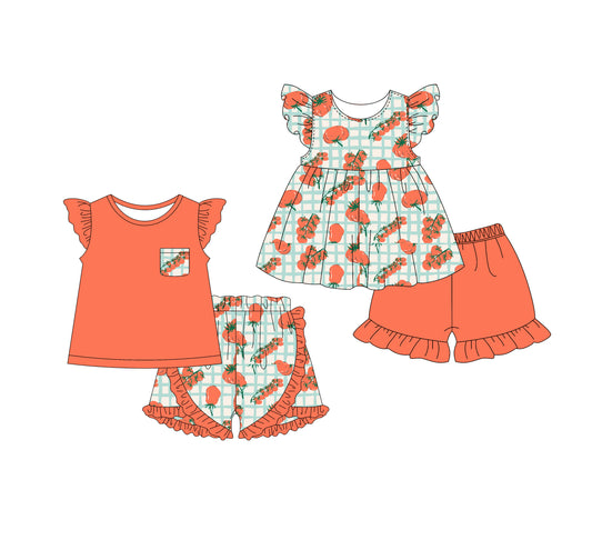 1.16 custom each style moq 5eta 4-6week Sibling Sister baby girl short sleeve shorts sets and dresses match design