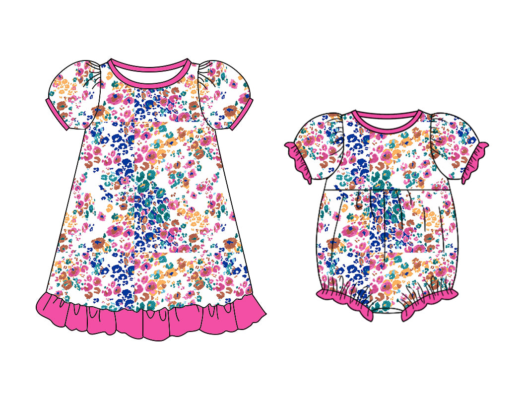 11.11 custom each style moq 5eta 4-6week Sibling Sister leopard baby girl short sleeve dress and rompers match family design