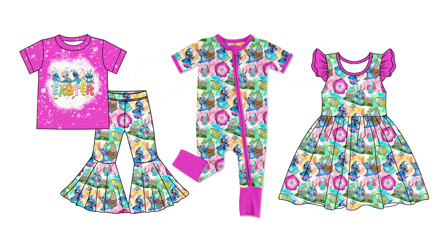12.7 custom each style moq 5eta 4-6week Sibling Sister easter baby girl sets and dress and rompers match family design