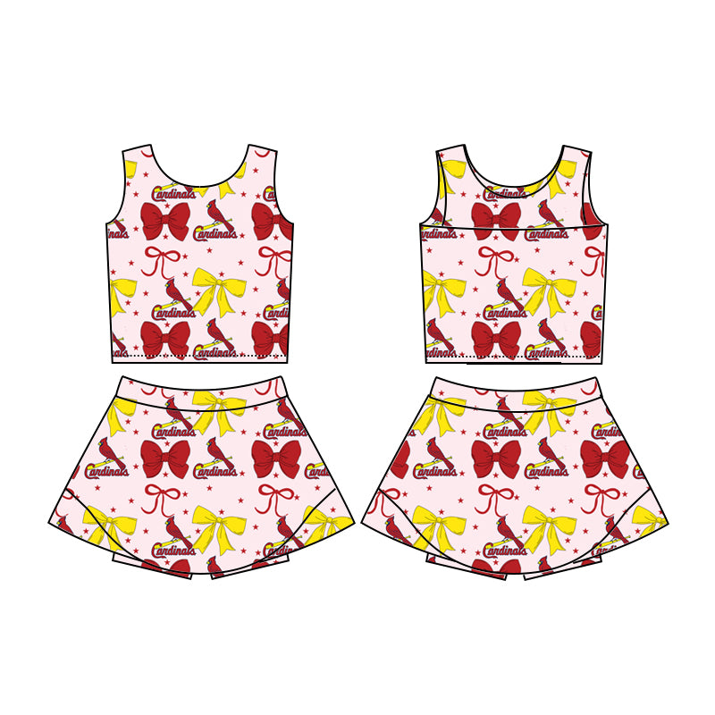 Custom moq 5 mix sizes summer teams baby girls clothes team bow sleeveless skirts shorts sets-25.6.20