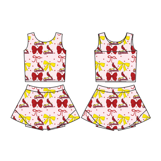 Custom moq 5 mix sizes summer teams baby girls clothes team bow sleeveless skirts shorts sets-25.6.20