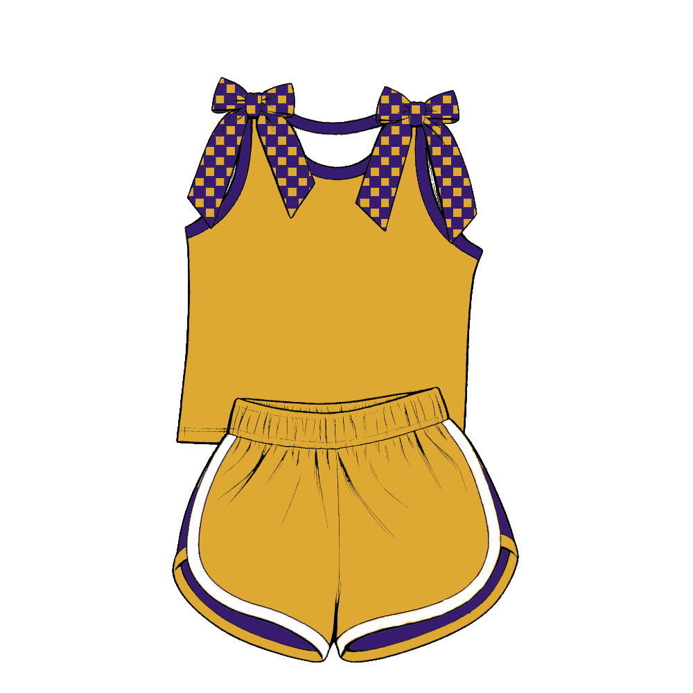 custom moq 5 mix size Baby Girls Bow Sleeveless Purple Top Shorts Summer Casual Clothes Set