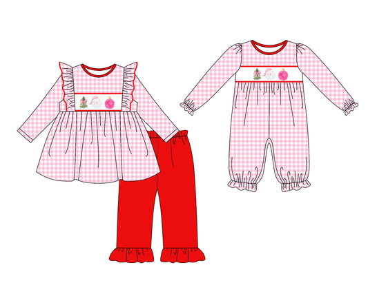 25.7.18 custom each style moq 5eta 4-6week Sibling Sister Christmas baby girl long sleeve pants sets and rompers match family design