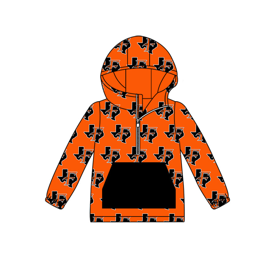 custom moq 5 tat about 6-8week Orange and Black Zip Hood Pocket Pullover