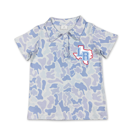 Custom moq 5 mix size milk silk summer teams Baby Boys Fashion Southern Light Blue Camo Short Sleeve Polo Top