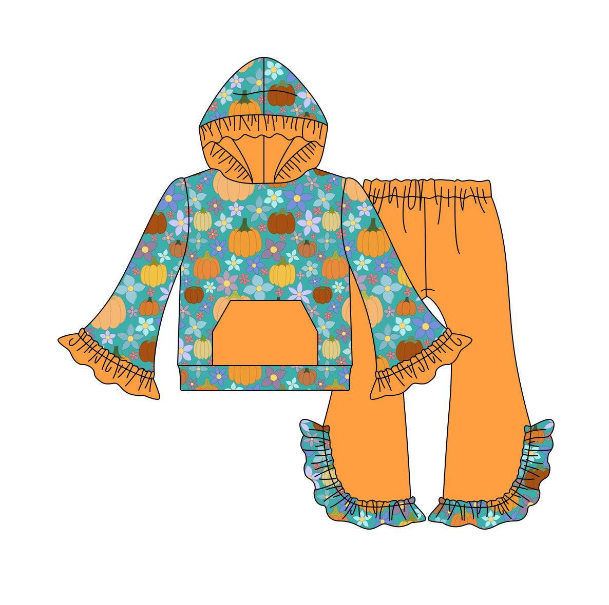 5.29 custom each style moq 5 eta 4-5week pumpkin orange hooded long sleeve lace pants outfits