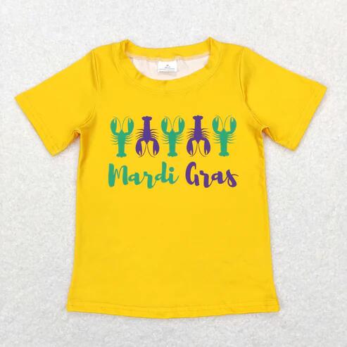 RTS NO MOQ Sibling Baby Boys Girls Short Sleeve Mardi Gras T-shirts Top