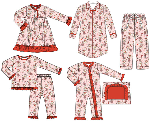 25.7.1 custom each style moq 5eta 4-6week Sibling Sisters Christmas baby girl long sleeve pants sets and adult top and adult pants and romper and dress match family design