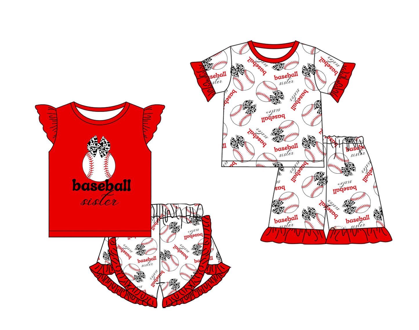 12.11 custom each style moq 5eta 4-6week Sibling Sister baesball baby girl short sleeve shorts sets and sets 2 match design