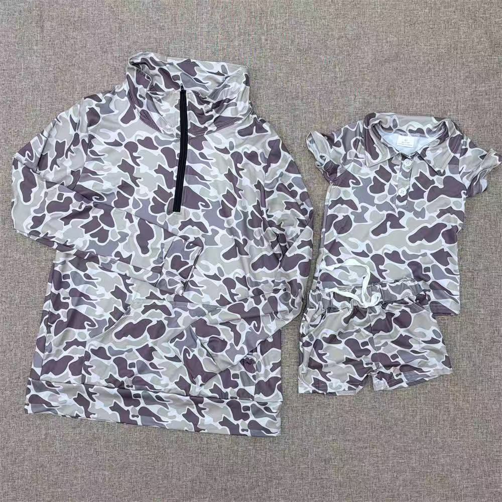 RTS NO MOQ Sibling baby boy Clothes camouflage short sleeve shorts Sets and adult top