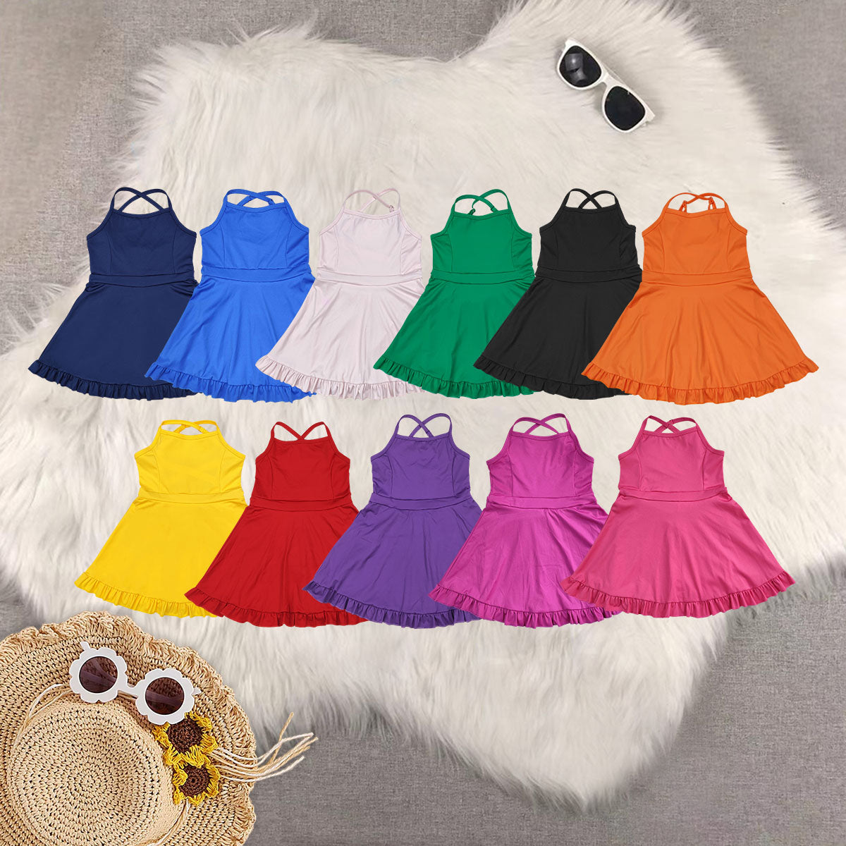 RTS NO MOQ baby girl clothes Solid red sportswear skirt swimsuit