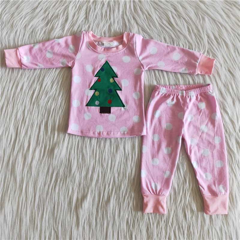 RTS NO MOQ（In Stock ) 6 B12-37 Embroidered Chistmas long sleeve pants set
