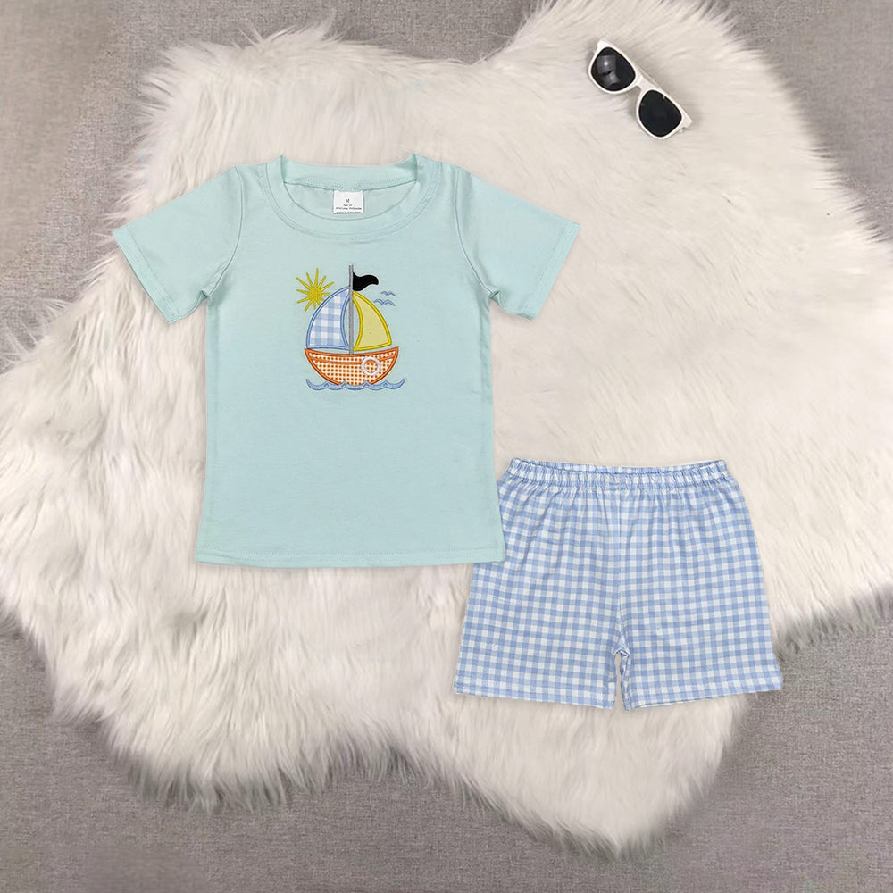 RTS NO MOQ Boys and Girls embroidery Summer Mixed Outfit