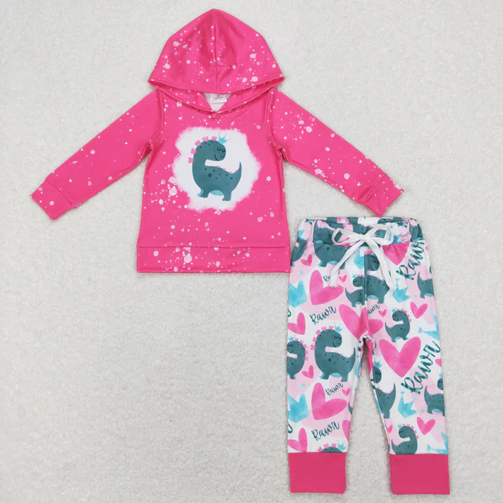RTS NO MOQ Sibling baby girl clothes dinosaur leopard hooded long sleeve pants Sets