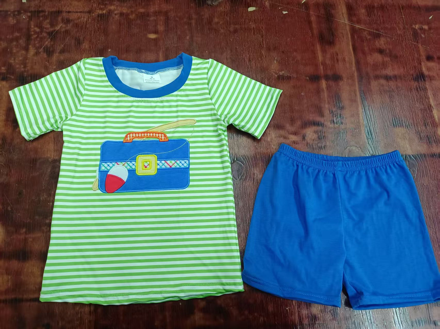 Custom moq 3 eta 6-7weeks baby boys clothes green striped Short Sleeve shorts sets