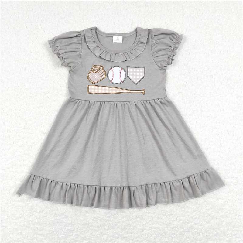 RTS NO MOQ Girls Boys embroidery baseballl Clothes Sets and dress and romper