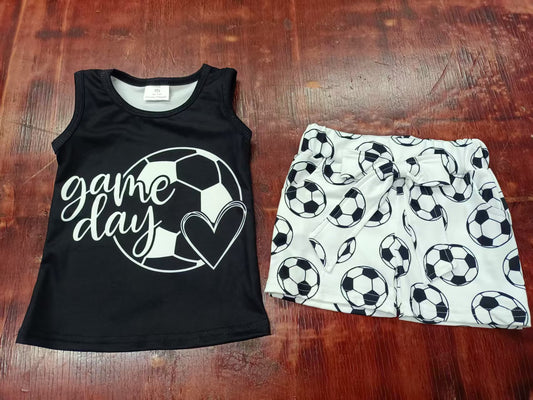 Custom moq 3 eta 6-7weeks baby girl clothes game soccer black sleeveless shorts sets-25.5.8