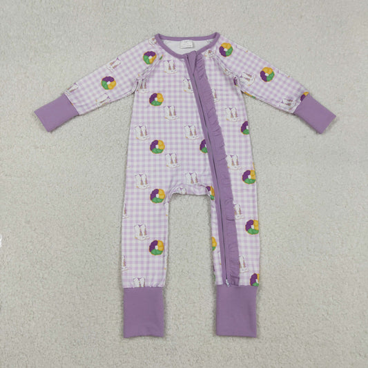 RTS NO MOQ（In Stock ) Carnival Boots Purple Plaid Zipper Long-Sleeved Jumpsuit