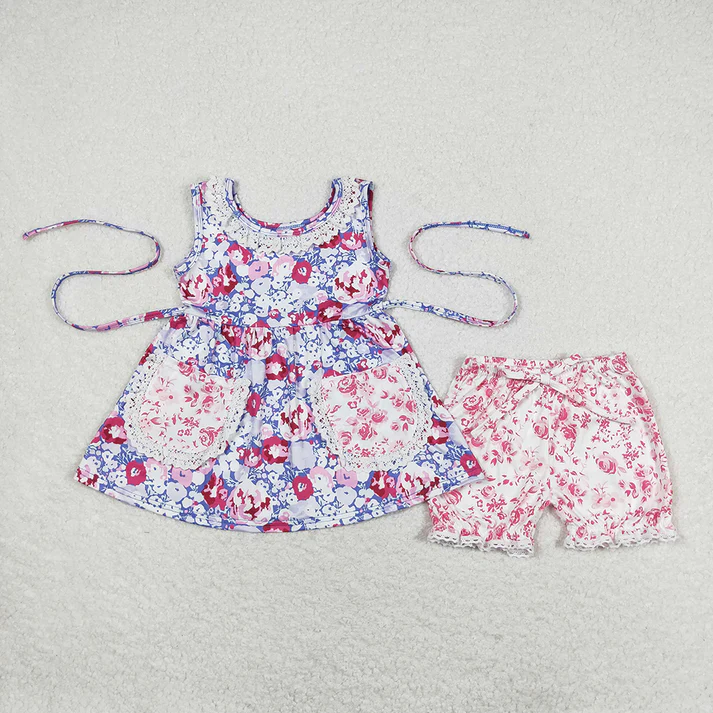 RTS Baby Girls Flowers Tunic Top Shorts Sibling Sister Clothes Sets